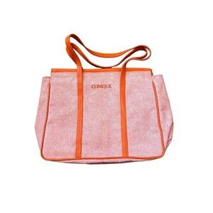 Clinique Canvas Tote Bag - Orange Shoulder Beach Carry-On Travel Bag